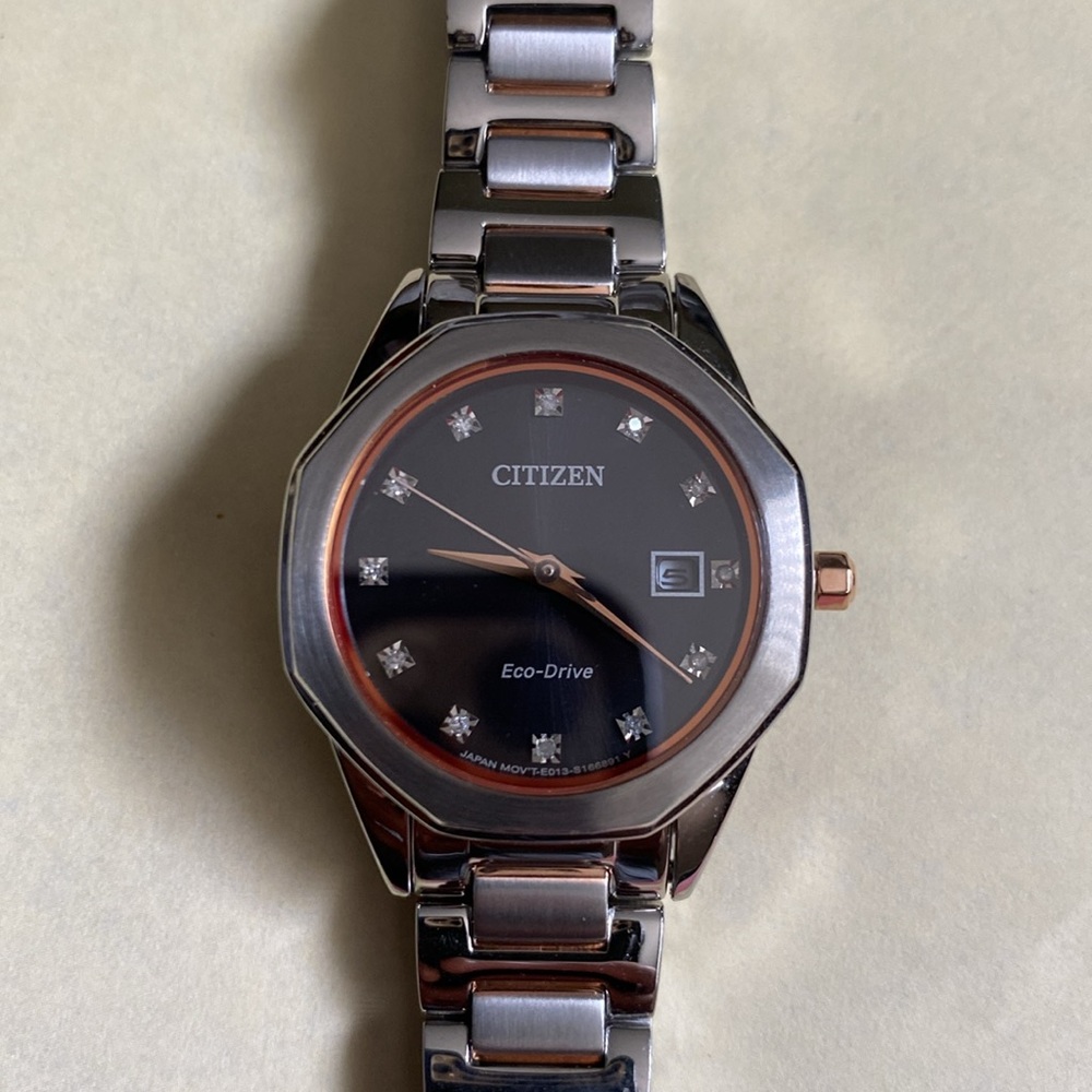 Beautiful Citizen Eco Drive Corso Diamond Black Dial Silver Unisex Dress Watch!!